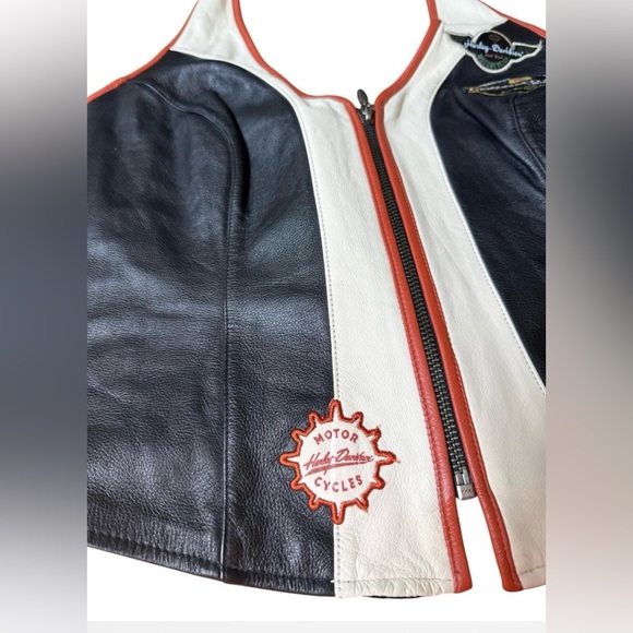 Harley-Davidson Black and Cream Leather Motorcycle Jacket - Picture 8 of 8